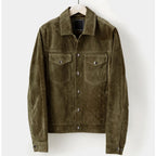 Men’s Olive Suede Leather Shirt Jacket - Jeans Style