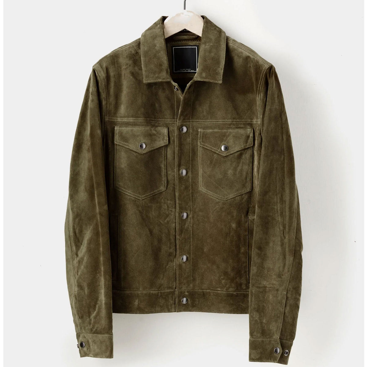 Men’s Olive Suede Leather Shirt Jacket - Jeans Style