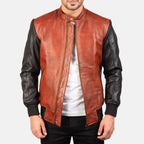 New Men Avan Black & Maroon Motorbike Moto Bomber Leather Biker Jacket