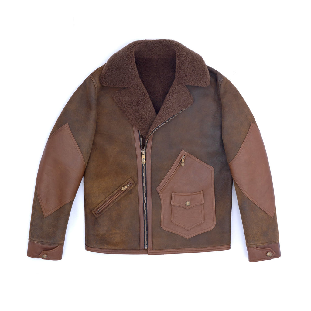 Lambskin Shearling Rancher Biker Jacket Brown