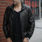 Black Basic Logo Genuine Leather Bomber Jacket
