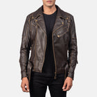 New Vincent Brown Motorbike Racing Moto Men Leather Biker Jacket
