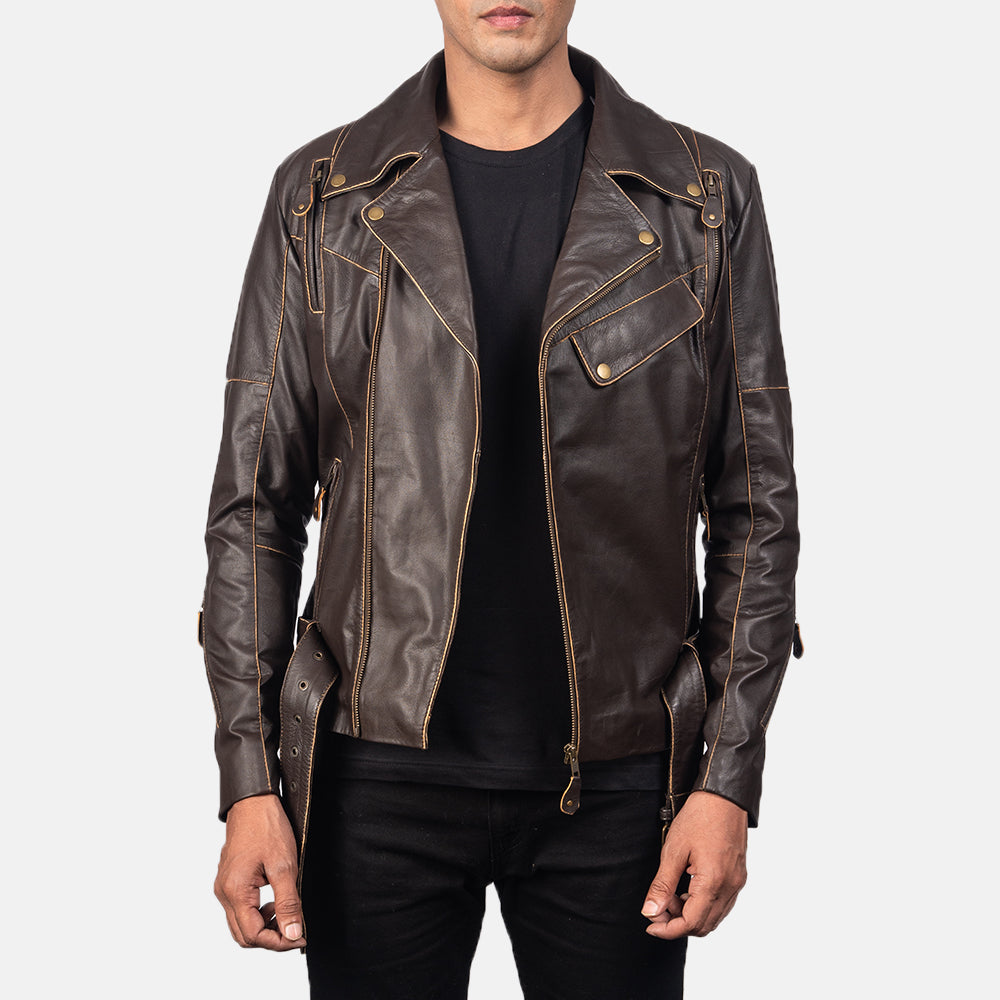 New Vincent Brown Motorbike Racing Moto Men Leather Biker Jacket