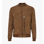 Men’s Brown Suede Real Leather Bomber Jacket