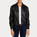 Women’s Faux Black Bomber Leather Jacket