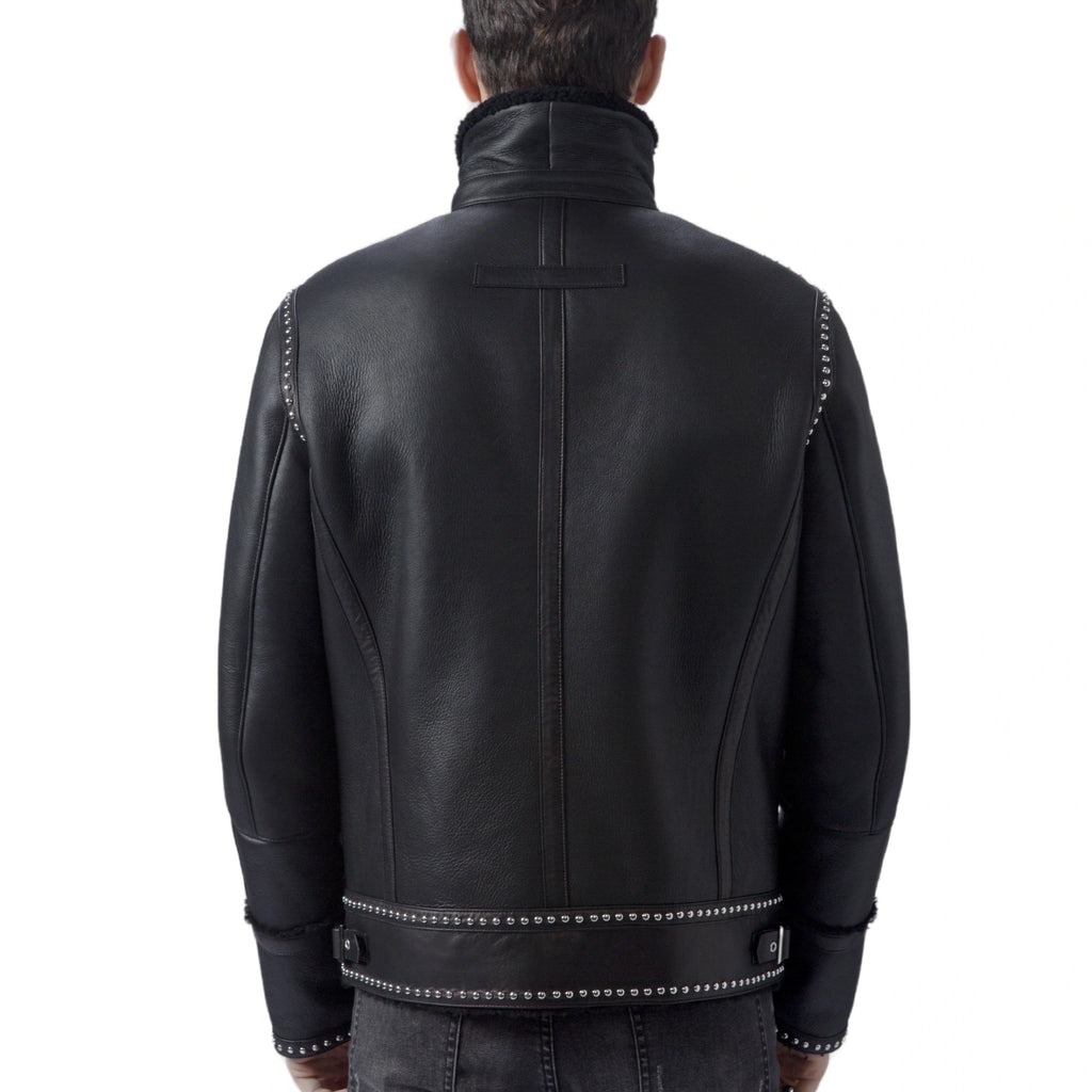Black Fur Coat Shearling Sheepskin Warm Leather Jacket