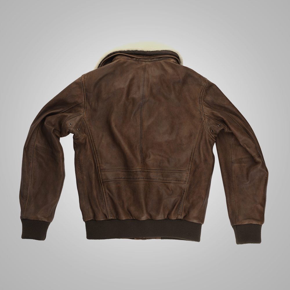 Men's Brown Waxed Sheepskin Aviator Leather Flight Jacket