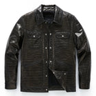 Men's Black Crocodile Alligator Embossed Genuine Leather Trucker Jacket