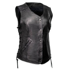 MMCC Women's Born Free Black Leather Motorcycle Vest - MMC40002
