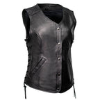 MMCC Women's Born Free Black Leather Motorcycle Vest - MMC40002