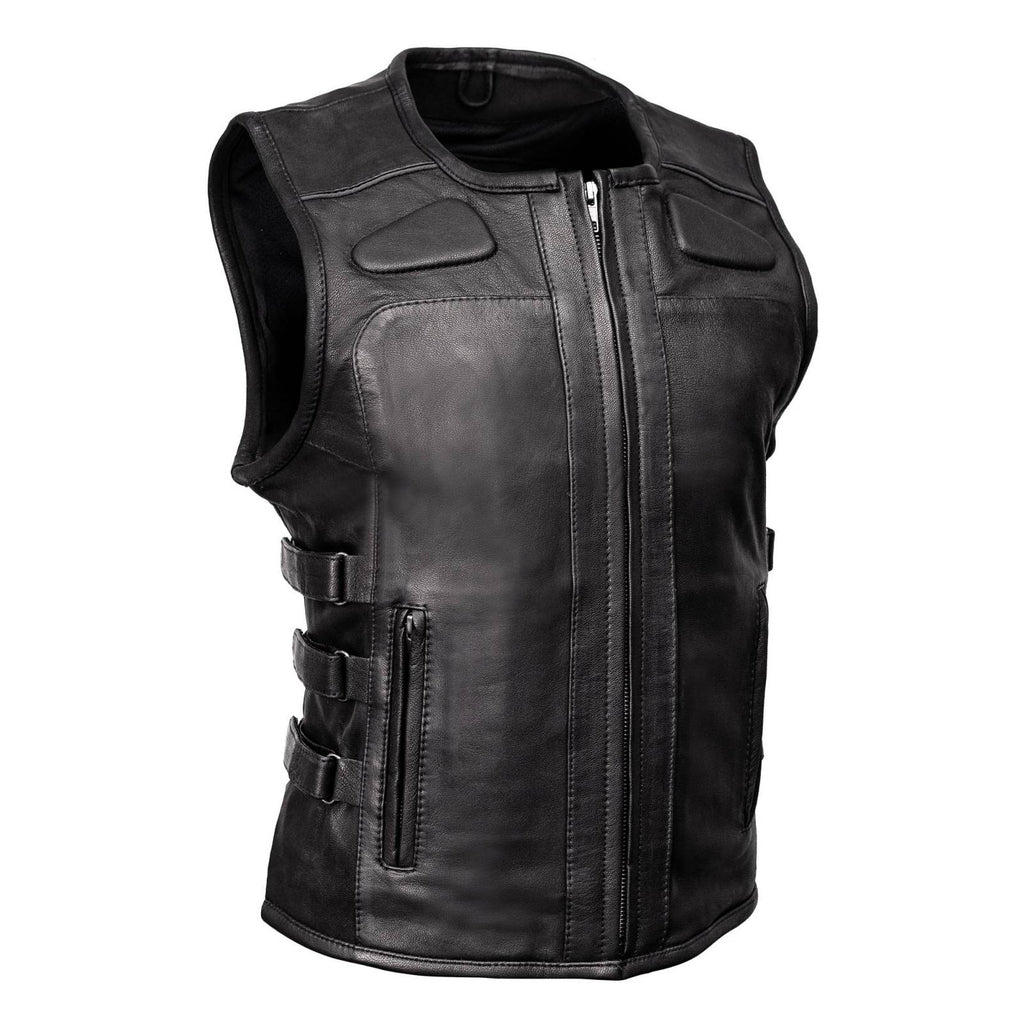 MMCC Women's Gixxer Black Leather Motorcycle Vest - MMC40003