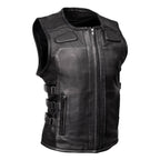 MMCC Women's Gixxer Black Leather Motorcycle Vest - MMC40003