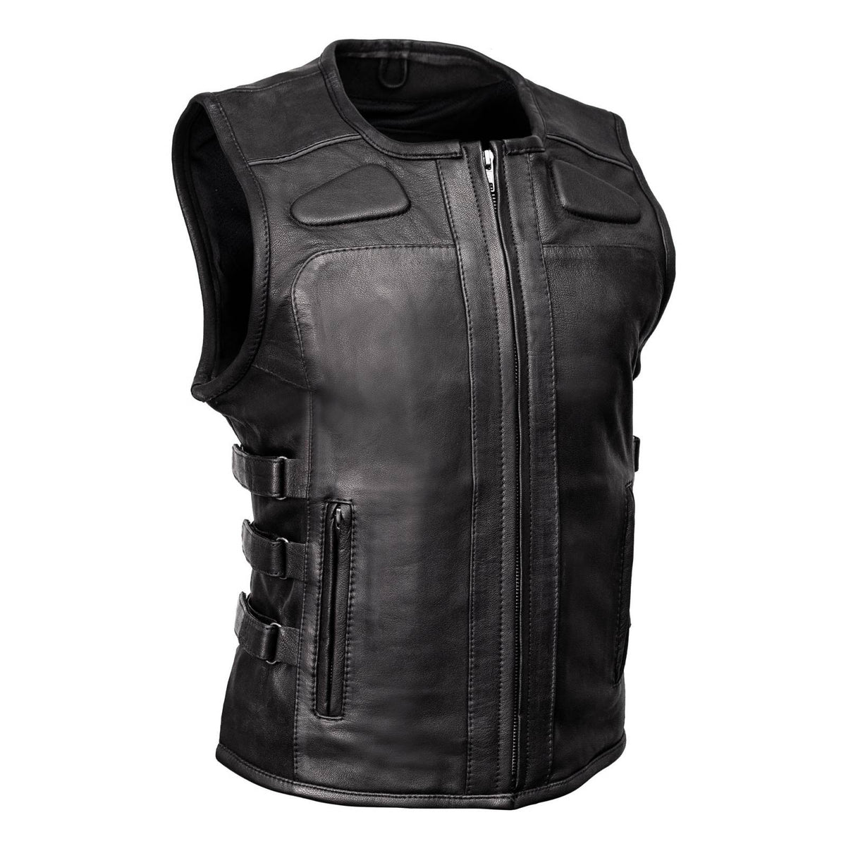 MMCC Women's Gixxer Black Leather Motorcycle Vest - MMC40003