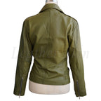 Olive Green Brando Genuine Leather Jacket with Detachable Hood