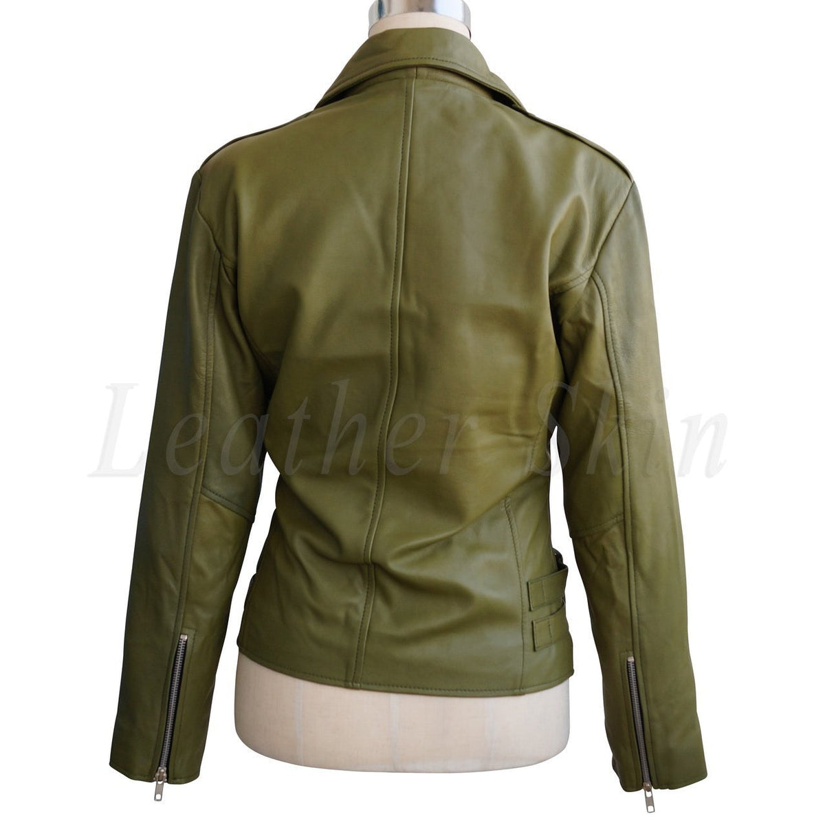 Olive Green Brando Genuine Leather Jacket with Detachable Hood