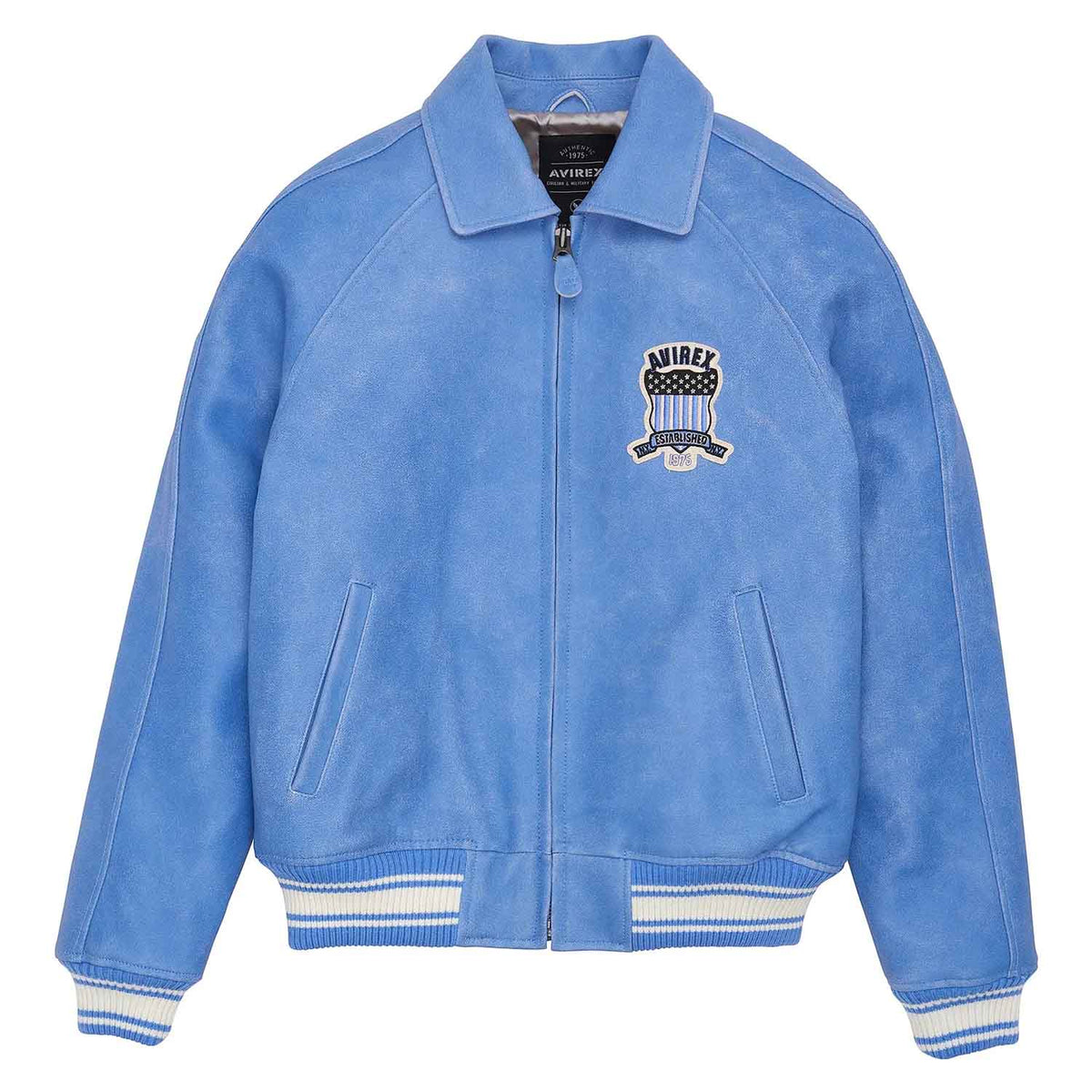 Avirex Iconic Denim Blue Leather Bomber Jacket