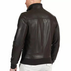 Chocolate Brown Leather Bomber Jacket