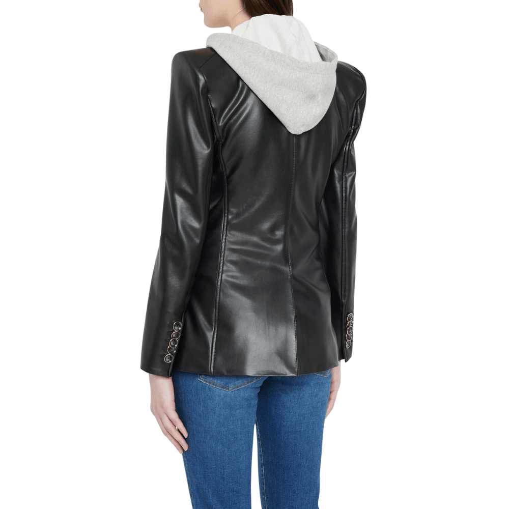 Womens Black Leather Dickey Jacket