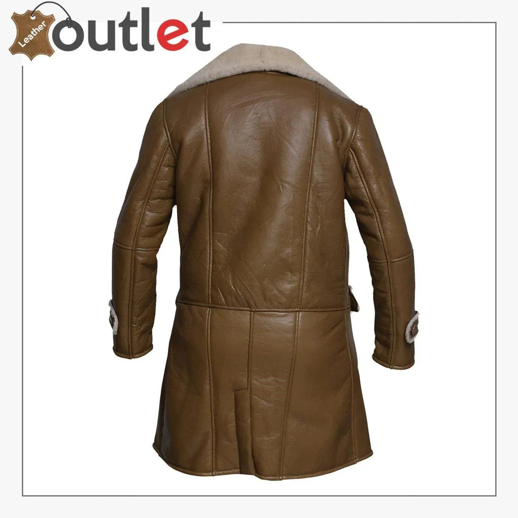 Men Brown Shearling Leather Trench Coat