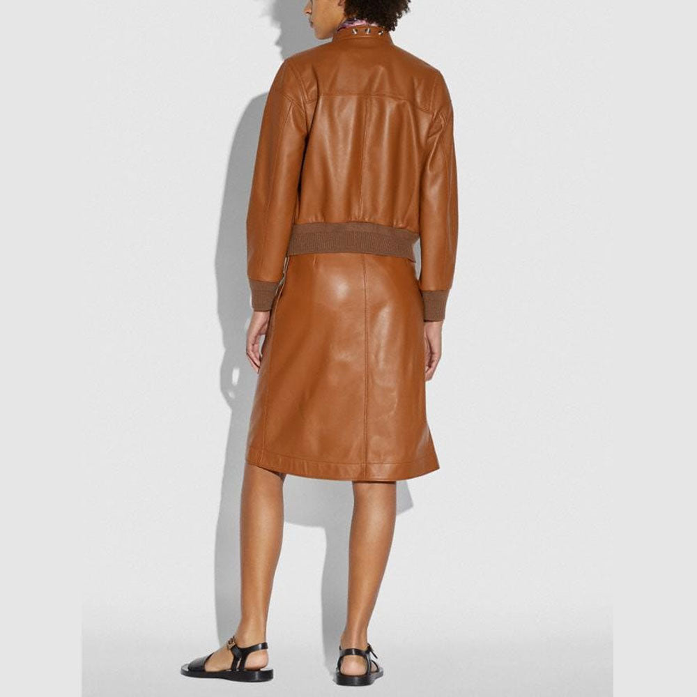Women’s Brown Lambskin Bomber Biker Leather Jacket