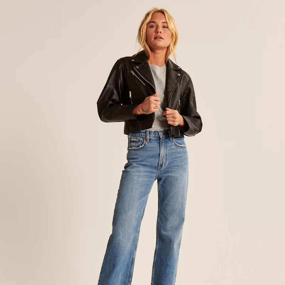 Women's Black Sheepskin Biker Leather Jacket