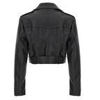 Womens Black Cropped Leather Biker Jacket