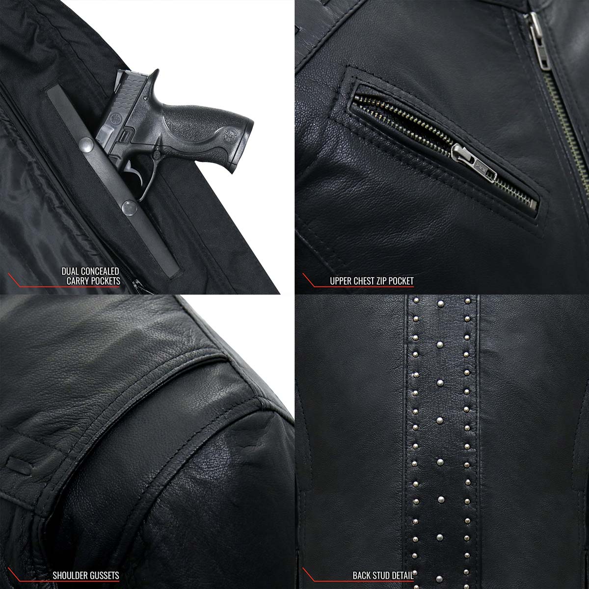 Hot Leathers Ladies Silver Fringe Black Leather Motorcycle Jacket - JKL1028