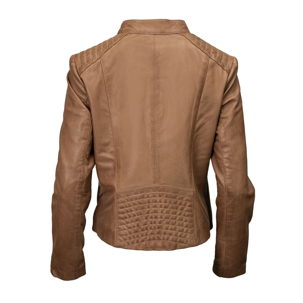 Milwaukee Leather LKL2736 Women's Cognac Premium Leather Scuba Style Biker Jacket w/ Mandarin Collar