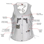 Milwaukee Leather LKL4711 Women's Black Premium Leather Motorcycle Vest with Side Lace Adjustment