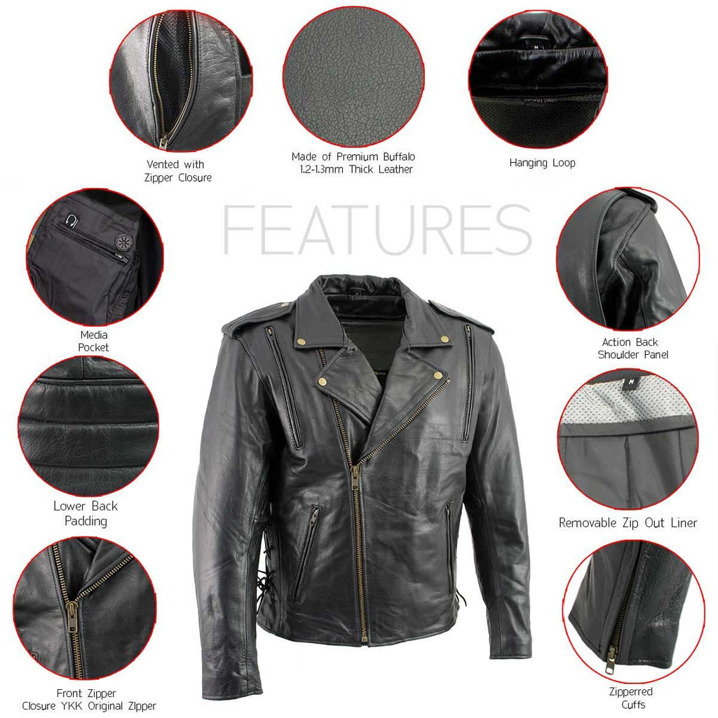 Milwaukee Leather Men's Premium Black Leather Motorcycle Riders Jacket with CE Armor Protection - LKM17003
