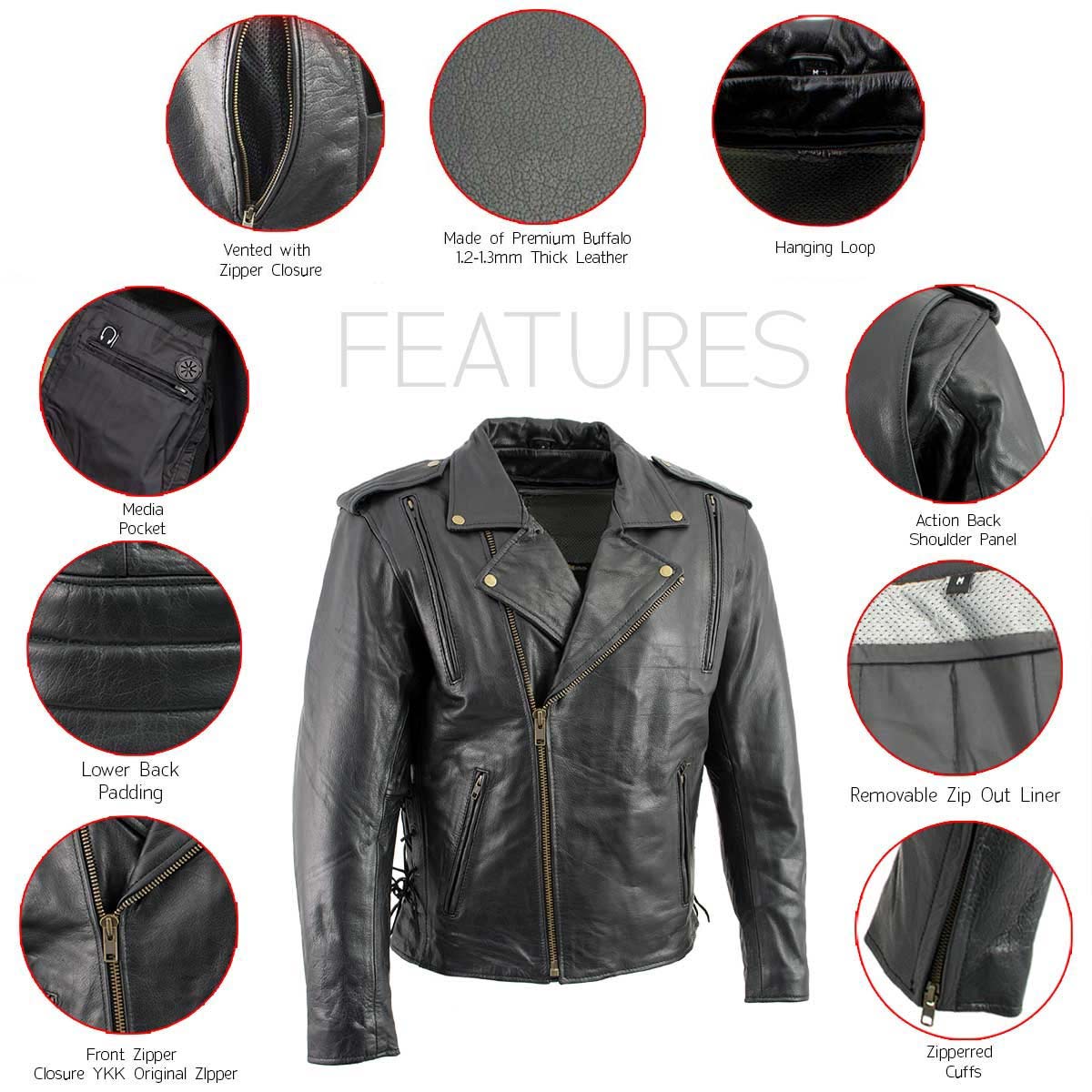 Milwaukee Leather Men's Premium Black Leather Motorcycle Riders Jacket with CE Armor Protection - LKM17003