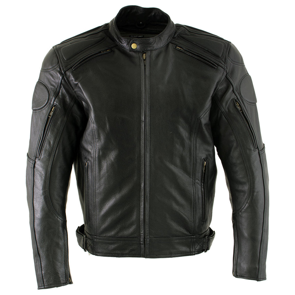 Milwaukee Leather Men's Premium Black Leather Racer Style Motorcycle Jacket with CE Armor - LKM17005