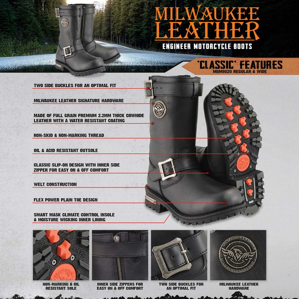 Milwaukee Leather Men's Axle Classic Black 11-Inch Engineer Motorcycle Leather Boots MBM9020