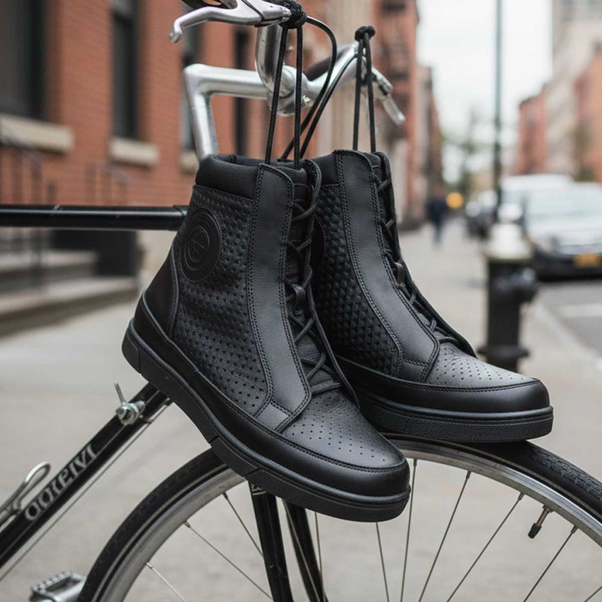 Milwaukee Leather Men's Black Leather Diamond Patterned Reinforced Street Biker Riding Shoes w/ Ankle Support - MBM9104