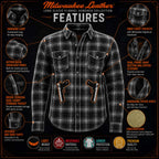 Milwaukee Leather Men’s Titans Orange & Black Plaid Hooded Riding Shirt w/ CE Armor & Aramid Fiber Panels - MPM1642