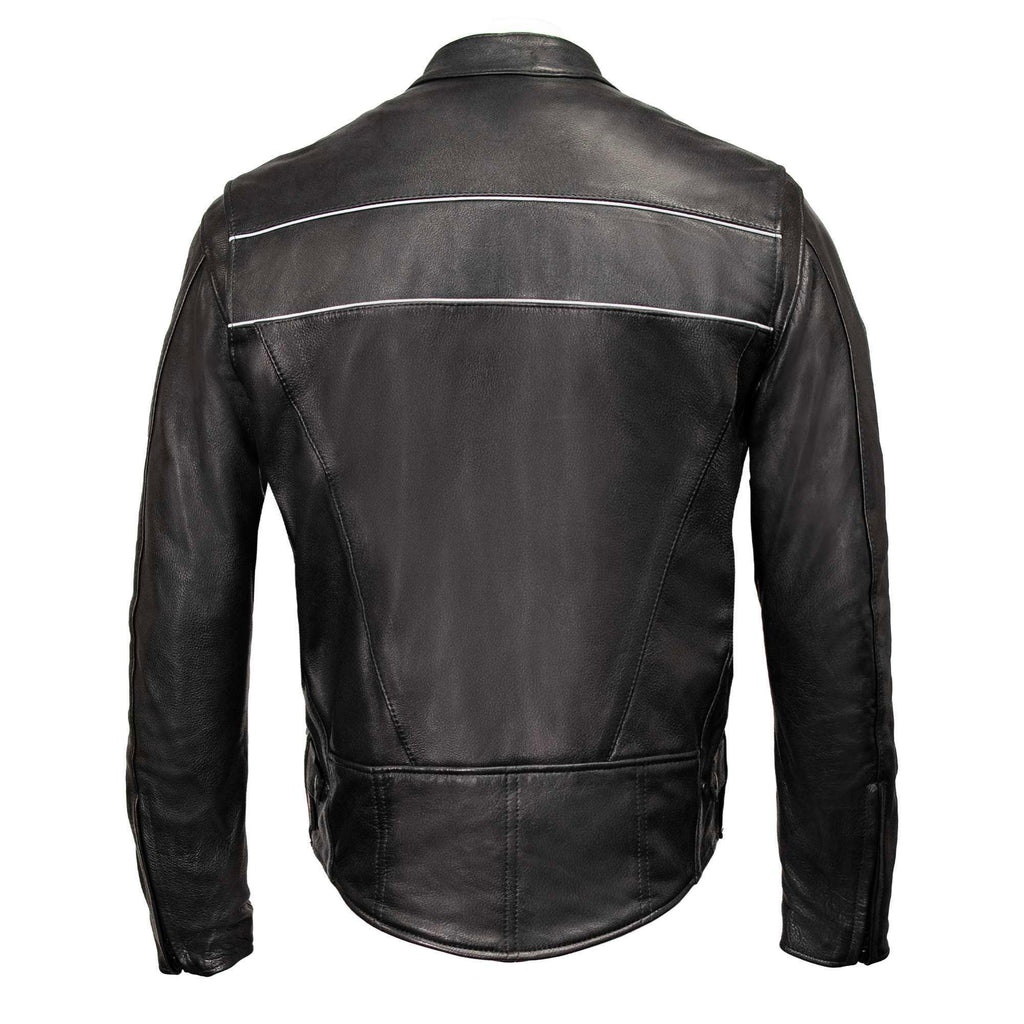 Milwaukee Leather USA MADE MLJKM5003 Men's Black Echo Premium Leather Motorcycle Jacket with Reflective Piping