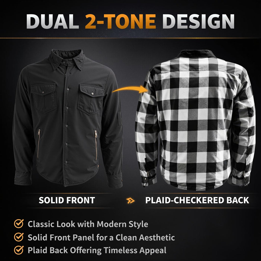 Milwaukee Leather Men’s Splitline Tundra 2-Tone CE Armored Protective Flannel - Kevlar® Reinforced - MPM1673