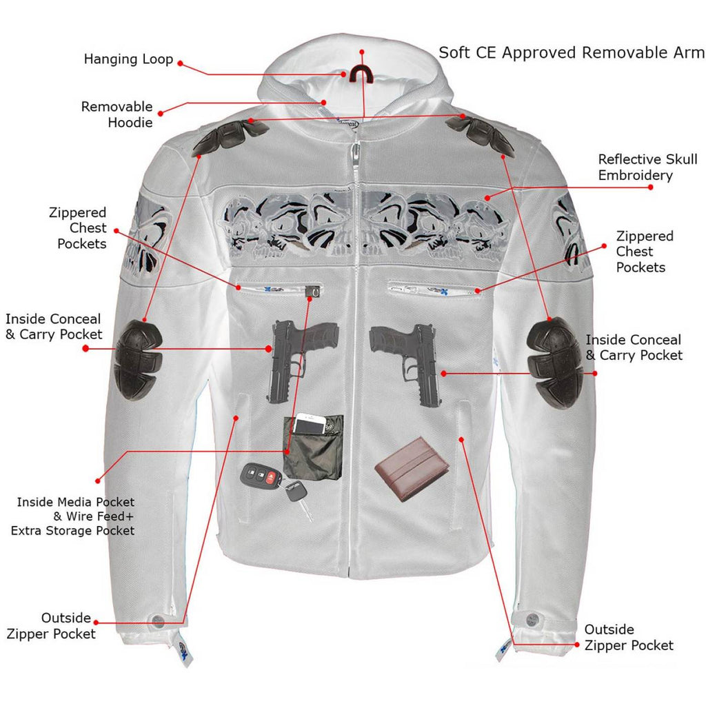 Milwaukee Leather Men's Vengeance Black Armored Textile Motorcycle Jacket with Skull Embroidery - MPM17019