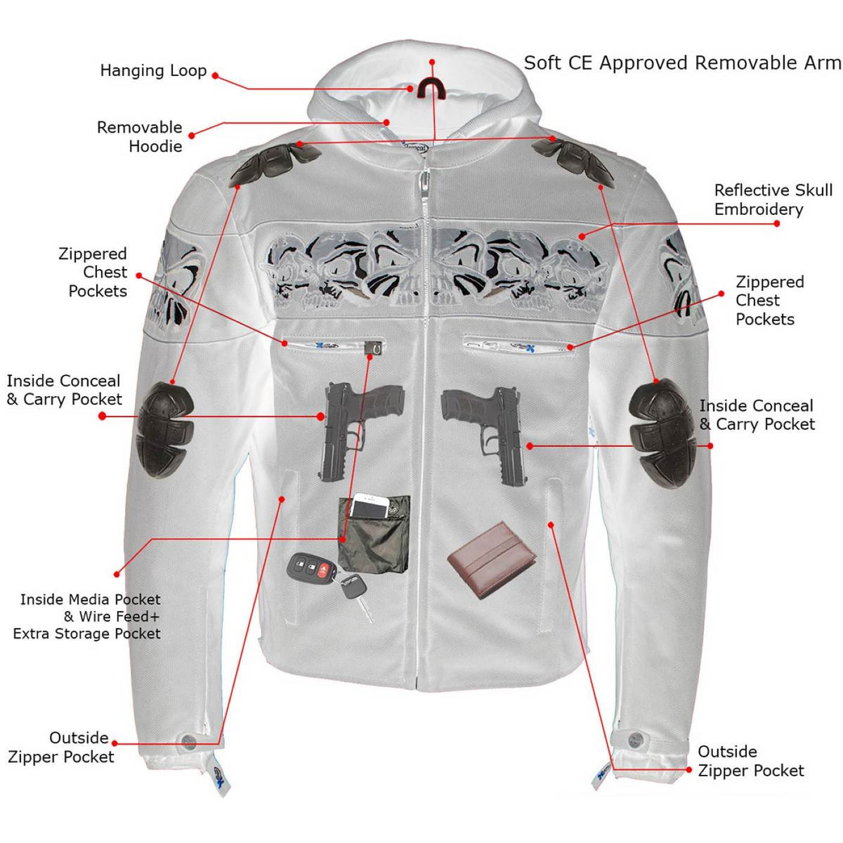 Milwaukee Leather Men's Vengeance Black Armored Textile Motorcycle Jacket with Skull Embroidery - MPM17019