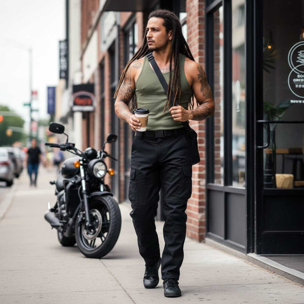 Milwaukee Leather MPM5590 Men's Black CE Armored Cargo Jeans Pants Reinforced w/ Aramid by DuPont Fibers