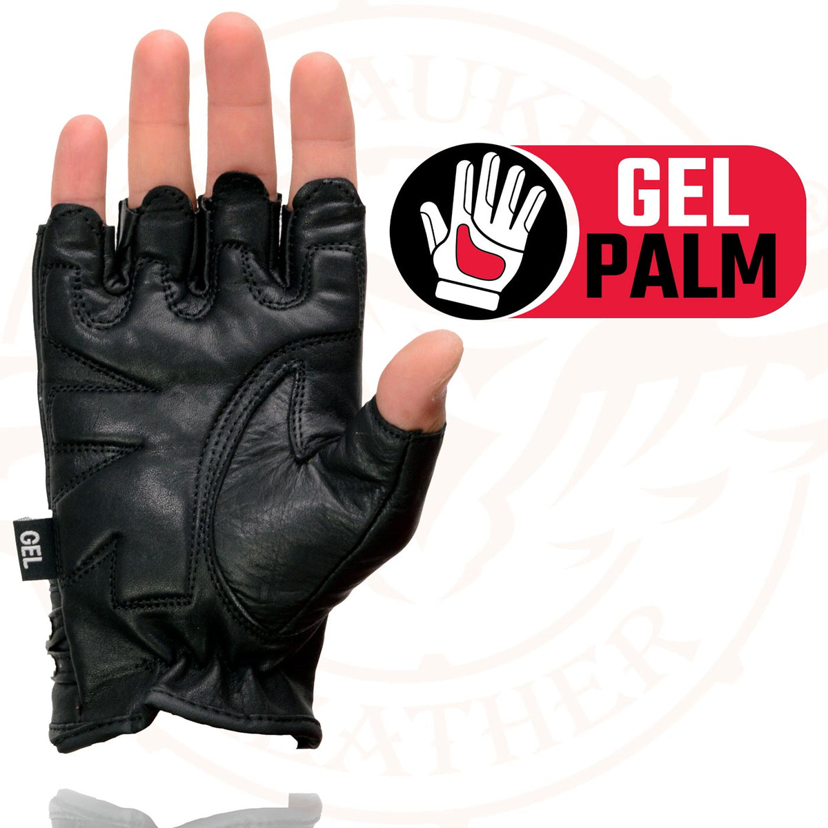 Milwaukee Leather SH461 Women's Black Leather Gel Palm Fingerless Motorcycle Hand Gloves