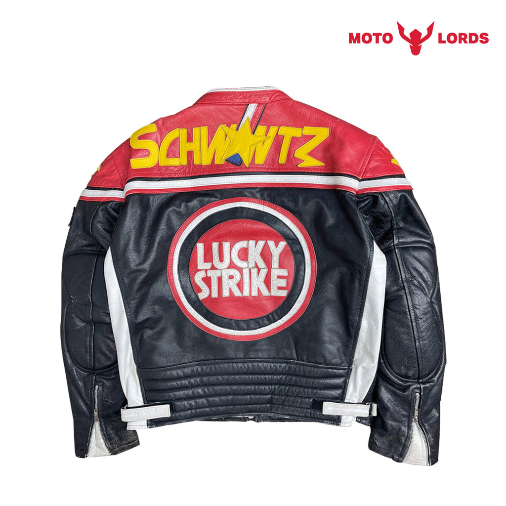 Plus Size Lucky Strike Leather Jacket in Red and Black