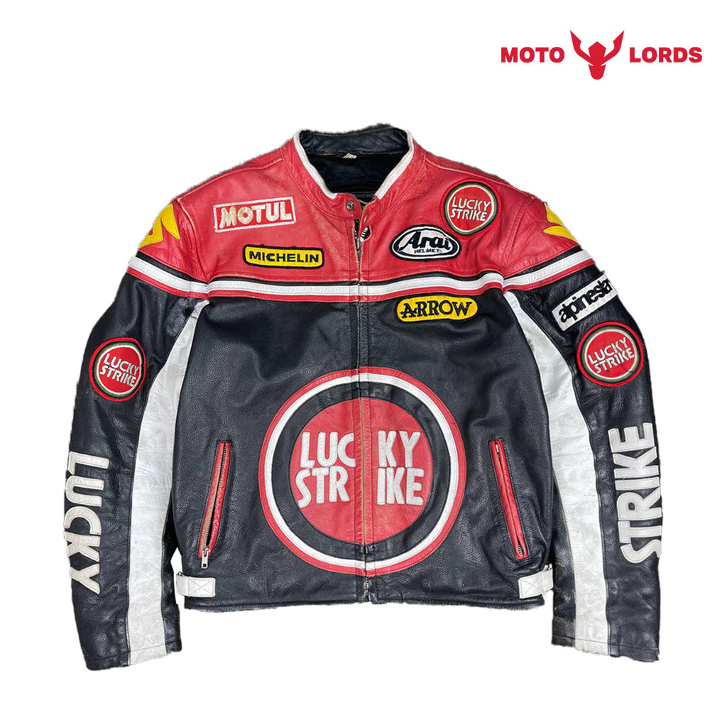 Plus Size Lucky Strike Leather Jacket in Red and Black