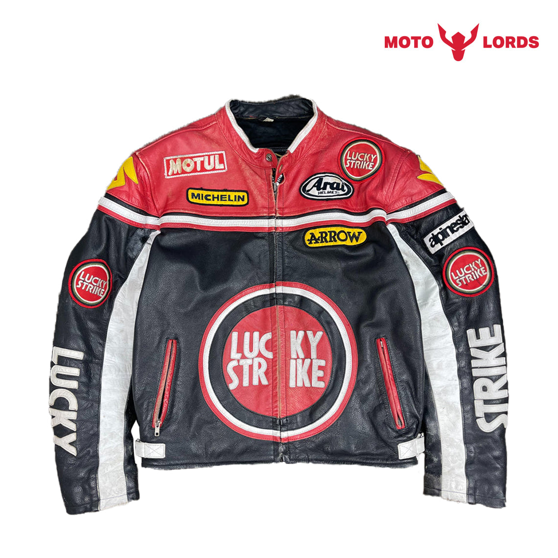 Plus Size Lucky Strike Leather Jacket in Red and Black