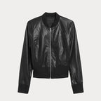 Women’s Cropped Ribbed Cuff Black Bomber Jacket