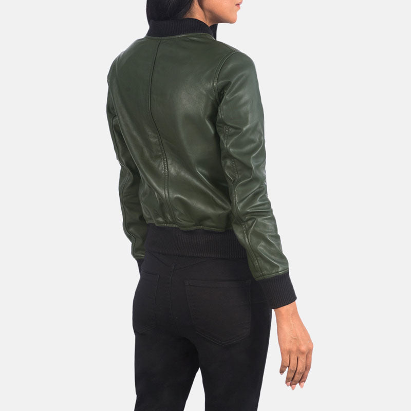Ava MA-1 Green Leather Bomber Jacket