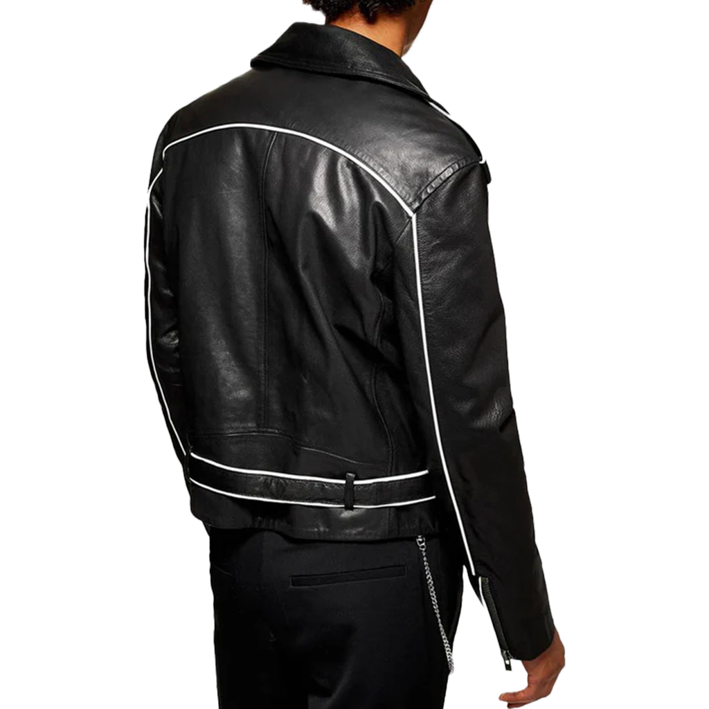 White Patched Sheep Leather Jacket For Men