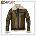 Army Greenish Brown Shearling Leather Jacket