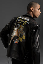 Men's Gothic Punk Leather Biker Jacket with Printed Back
