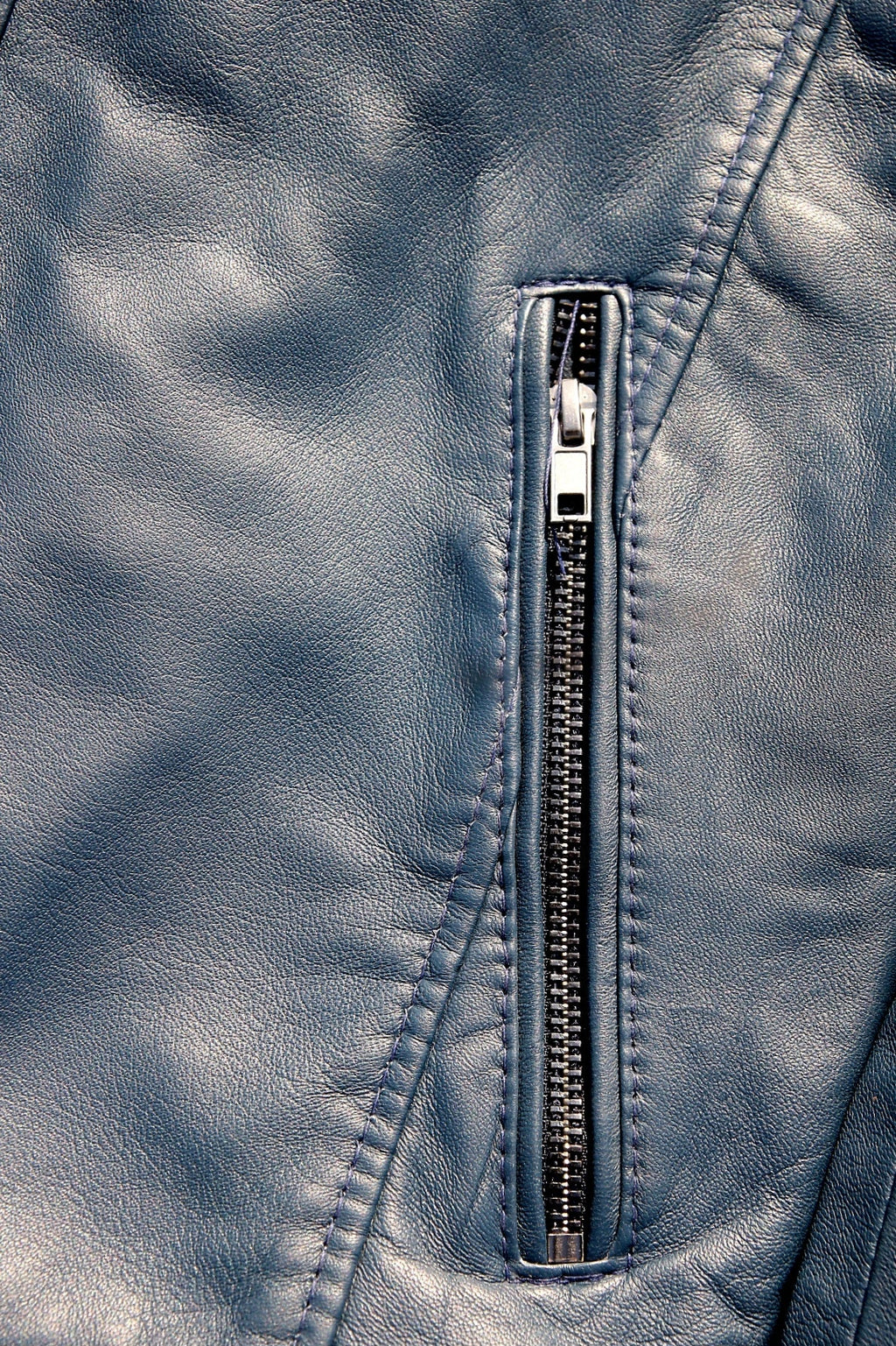 Bold Blue Leather Jacket with White Premium Fur